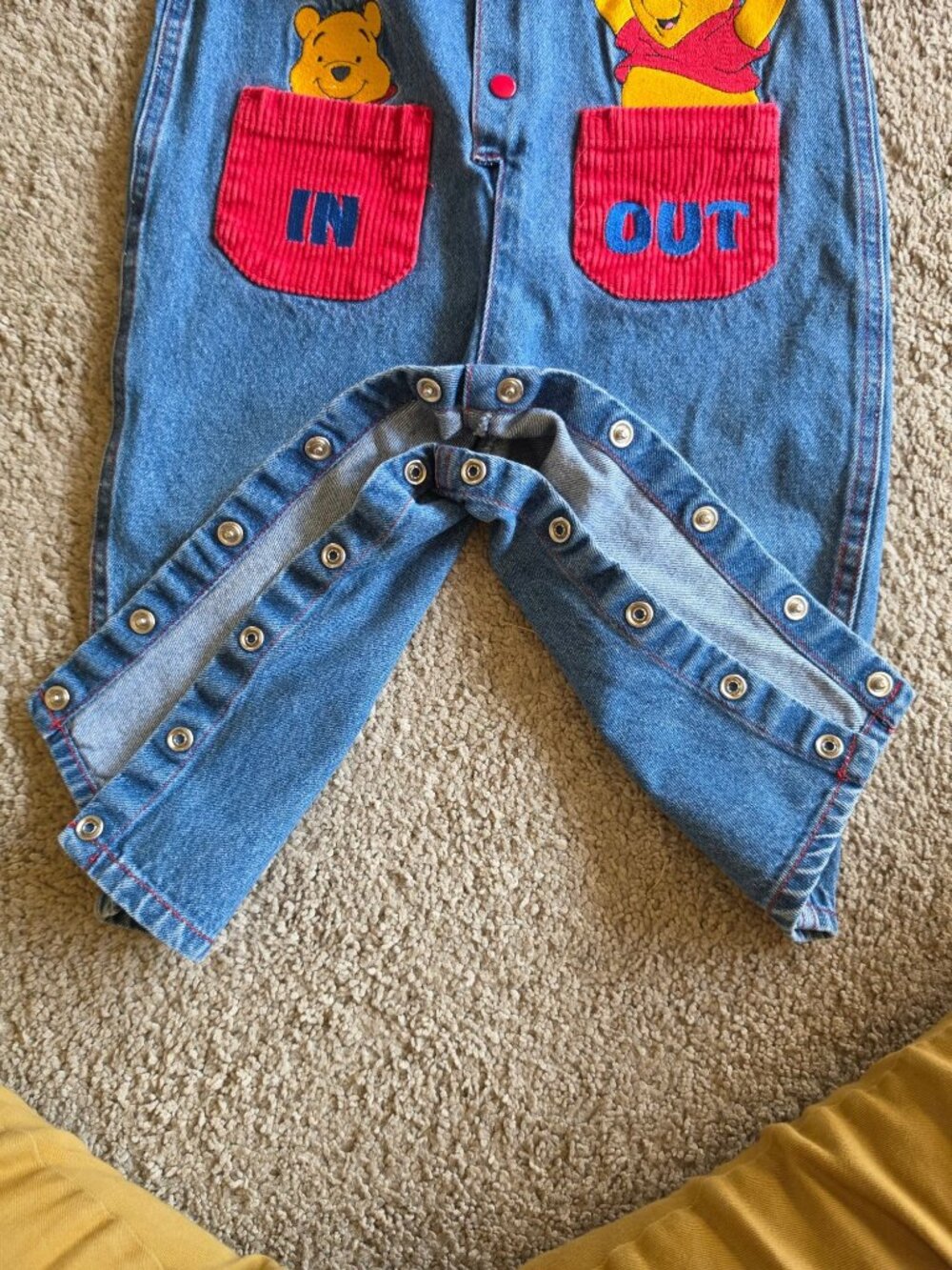 VTG 90s Disney Winnie the Pooh Denim Romper Jumpsuit 18M Bentex In Out Coverall - Picture 6 of 12